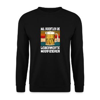 Mal Ordentlich die Leberwerte Modifizieren Witzig - Unisex Pullover - Schwarz - Vorne - Alina (178cm) & Michal (187cm)