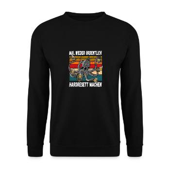 Mal wieder Ordentlich Hardresett machen Witzig - Unisex Pullover - Schwarz - Vorne - Alina (178cm) & Michal (187cm)
