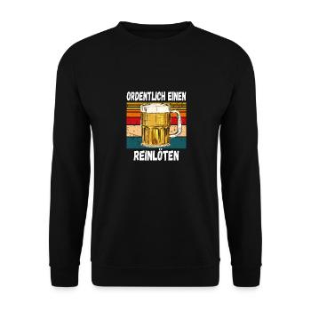 Ordentlich einen Reilöten Lustiger Trinkspruch - Unisex Pullover - Schwarz - Vorne - Alina (178cm) & Michal (187cm)