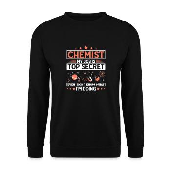 Chemiker mein Job ist streng geheim, Humor - Unisex Pullover - Schwarz - Vorne - Alina (178cm) & Michal (187cm)