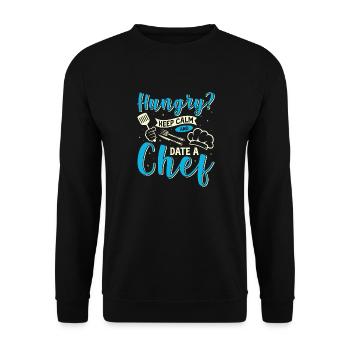 Keep hungry Keep calm Cook Kitchen Cooking Chef's hat - Unisex Sweatshirt - black - Front - Alina (178cm) & Michal (187cm)