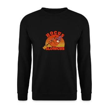 Hocus Slowcus Lustige Hexe Faultier Faulenzer - Unisex Pullover - Schwarz - Vorne - Alina (178cm) & Michal (187cm)