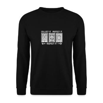 Sammelkarten Collect It Protect It Respect It - Unisex Pullover - Schwarz - Vorne - Alina (178cm) & Michal (187cm)