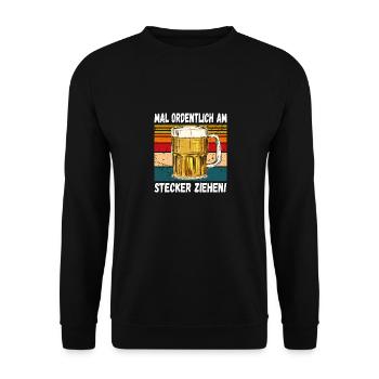 Mal Ordentlich am Stecker Ziehen! Witziger Spruch - Unisex Pullover - Schwarz - Vorne - Alina (178cm) & Michal (187cm)