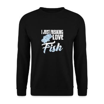 I Just Freaking Love Fish Vintage Fishing Tee - Unisex Pullover - Schwarz - Vorne - Alina (178cm) & Michal (187cm)