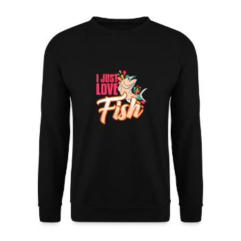 I Just Love Fish Awesome Retro Fishing T-Shirt - Unisex Pullover - Schwarz - Vorne - Alina (178cm) & Michal (187cm)
