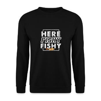 Here Fishy Fishy Funny Vintage Fishing T-Shirt - Unisex Sweatshirt - black - Front - Alina (178cm) & Michal (187cm)