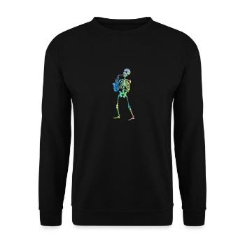 Skelett spielt Saxophon Jazz Halloween Musik - Unisex Pullover - Schwarz - Vorne - Alina (178cm) & Michal (187cm)