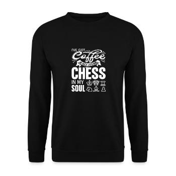 I've Got Coffee In My Veins & Chess In My Soul - Unisex Pullover - Schwarz - Vorne - Alina (178cm) & Michal (187cm)