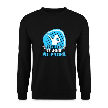Lève toi et joue au padel | Logo et dessin - Sweat-shirt Unisexe - noir - Devant - Alina (178cm) & Michal (187cm)
