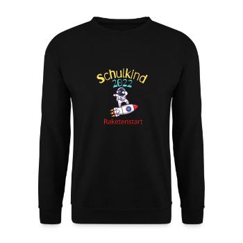 Schulkind 2022 Mit Raketenstart in die Schule - Unisex Pullover - Schwarz - Vorne - Alina (178cm) & Michal (187cm)