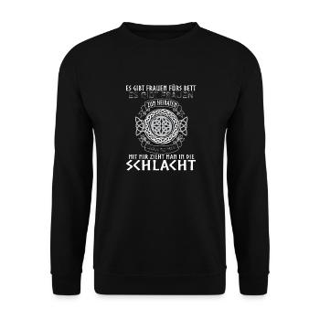 Kriegerin Schildmaid Nordische Mythologie - Unisex Pullover - Schwarz - Vorne - Alina (178cm) & Michal (187cm)