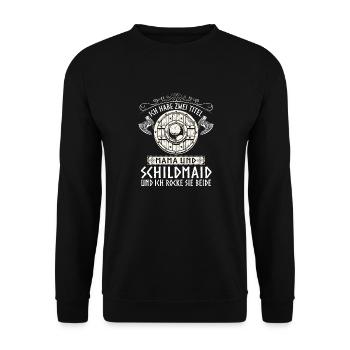 Ich Habe Zwei Titel Mama Und Schildmaid - Unisex Pullover - Schwarz - Vorne - Alina (178cm) & Michal (187cm)