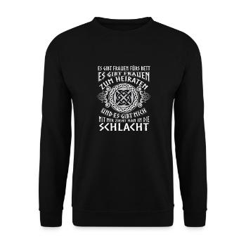 Wikingerin Schildmaid Kriegerin Spruch Wikinger - Unisex Pullover - Schwarz - Vorne - Alina (178cm) & Michal (187cm)
