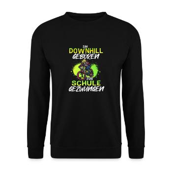 Schüler Junge Mountainbike MTB Spruch Downhill - Unisex Pullover - Schwarz - Vorne - Alina (178cm) & Michal (187cm)