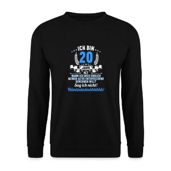 Ich bin 20 Jahre alt 20 Geburtstag - Unisex Pullover - Schwarz - Vorne - Alina (178cm) & Michal (187cm)