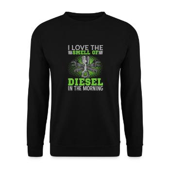 Ich Liebe Den Geruch Von Diesel In The Morning - Unisex Pullover - Schwarz - Vorne - Alina (178cm) & Michal (187cm)