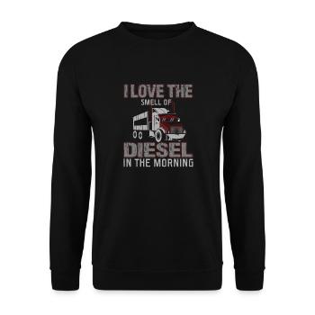 Lustiger Trucker Ich Liebe Den Geruch Von Diesel - Unisex Pullover - Schwarz - Vorne - Alina (178cm) & Michal (187cm)