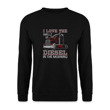 Ich Liebe Den Geruch Von Diesel Im Morning - Unisex Pullover - Schwarz - Vorne - Alina (178cm) & Michal (187cm)