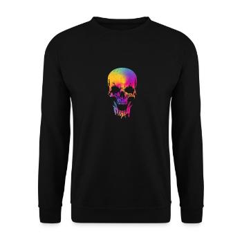 Bunter Totenkopf Halloween Skelett Regenbogen - Unisex Pullover - Schwarz - Vorne - Alina (178cm) & Michal (187cm)