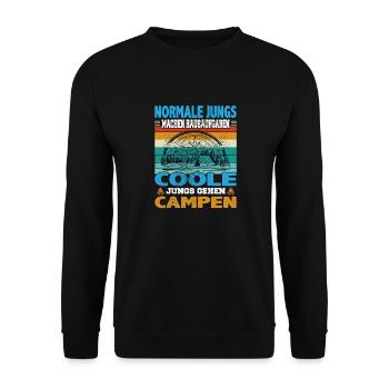 Camping Spruch Normale Jungs Hausaufgaben coole - Unisex Pullover - Schwarz - Vorne - Alina (178cm) & Michal (187cm)