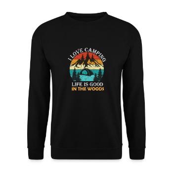 I love Camping. Outdoor Zelten Wandern - Unisex Pullover - Schwarz - Vorne - Alina (178cm) & Michal (187cm)
