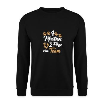 Vier Pfoten zwei Füße ein Team Mensch Hund Team - Unisex Pullover - Schwarz - Vorne - Alina (178cm) & Michal (187cm)