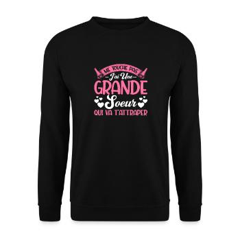 Design pour grande soeur ! Cadeau parfait - Sweat-shirt Unisexe - noir - Devant - Alina (178cm) & Michal (187cm)