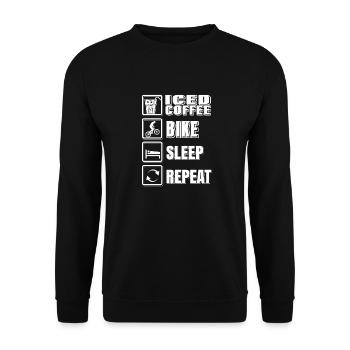 Iced Coffee Bike Sleep Repeat Funny T-Shirt - Unisex Pullover - Schwarz - Vorne - Alina (178cm) & Michal (187cm)