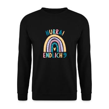 9 Jahre alt Rainbow Regenbogen 9. Geburtstag - Unisex Pullover - Schwarz - Vorne - Alina (178cm) & Michal (187cm)