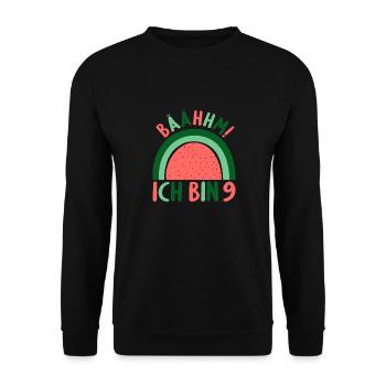 9 Jahre alt Rainbow Regenbogen 9. Geburtstag - Unisex Pullover - Schwarz - Vorne - Alina (178cm) & Michal (187cm)