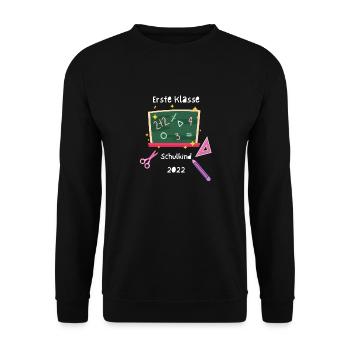 Erste Klasse Schulkind - Unisex Pullover - Schwarz - Vorne - Alina (178cm) & Michal (187cm)