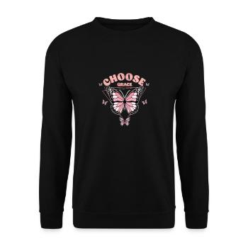 Schmetterling Blume Motivationsspruch Spruch Frau - Unisex Pullover - Schwarz - Vorne - Alina (178cm) & Michal (187cm)