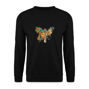 Schmetterling Blume Motivationsspruch Spruch Frau - Unisex Pullover - Schwarz - Vorne - Alina (178cm) & Michal (187cm)