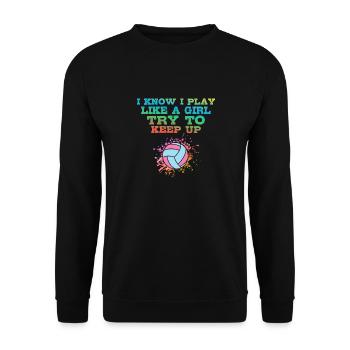 Ich Weiß, Ich Spiele Wie Ein Mädchen Farbenfrohen - Unisex Pullover - Schwarz - Vorne - Alina (178cm) & Michal (187cm)