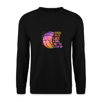 Ich Weiß, Ich Spiele Wie Ein Mädchen Farbenfrohen - Unisex Pullover - Schwarz - Vorne - Alina (178cm) & Michal (187cm)