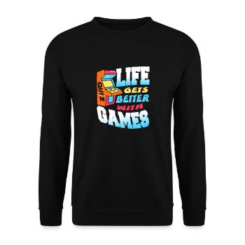 Life Gets Better With Games Retro Quiz Gamer - Unisex Sweatshirt - black - Front - Alina (178cm) & Michal (187cm)