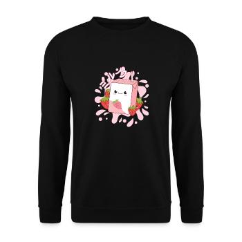 Japanischer Kawaii Erdbeer-Milchshake - Unisex Pullover - Schwarz - Vorne - Alina (178cm) & Michal (187cm)