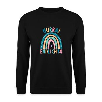 14 Jahre alt Rainbow Regenbogen 14. Geburtstag - Unisex Pullover - Schwarz - Vorne - Alina (178cm) & Michal (187cm)