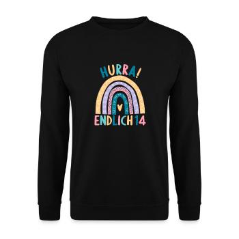 14 Jahre alt Rainbow Regenbogen 14. Geburtstag - Unisex Pullover - Schwarz - Vorne - Alina (178cm) & Michal (187cm)