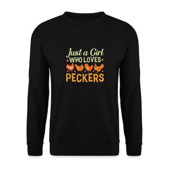 Just A Girl Who Loves Peckers Chicken - Unisex Sweatshirt - black - Front - Alina (178cm) & Michal (187cm)