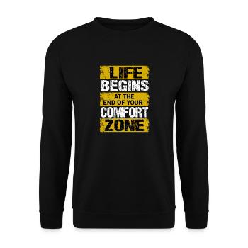 Das Leben Beginnt Am Ende Ihres Komfortzone - Unisex Pullover - Schwarz - Vorne - Alina (178cm) & Michal (187cm)