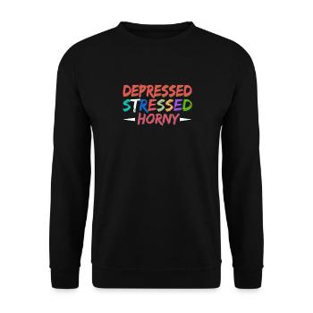 Depressed Stressed Horny - Unisex Sweatshirt - black - Front - Alina (178cm) & Michal (187cm)