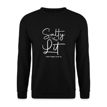 Salz und Licht für die Welt Matthäus 5,13-14 Bibel - Unisex Pullover - Schwarz - Vorne - Alina (178cm) & Michal (187cm)