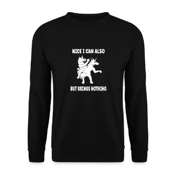 Sympa puis-je aussi apporter mais rien de drôle de licorne - Sweat-shirt Unisexe - noir - Devant - Alina (178cm) & Michal (187cm)