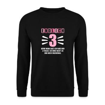 Endlich 3 Mama sagt hab nur 2 Fehler 3. Geburtstag - Unisex Pullover - Schwarz - Vorne - Alina (178cm) & Michal (187cm)