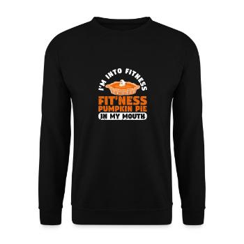Ich bin in Fitness Fit'ness Kürbiskuchen in meinem - Unisex Pullover - Schwarz - Vorne - Alina (178cm) & Michal (187cm)
