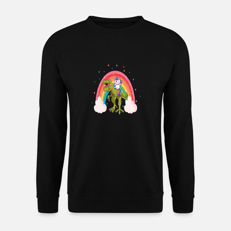 Einhorn Reiten Dinosaurier Mädchen Kinder Regenbogen Einhorn - Unisex Pullover - Schwarz