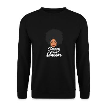 Sassy Black Queen Stolze Afroamerikanische Frauen - Unisex Pullover - Schwarz - Vorne - Alina (178cm) & Michal (187cm)