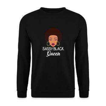Sassy Black Queen Stolze Afroamerikanische Frauen - Unisex Pullover - Schwarz - Vorne - Alina (178cm) & Michal (187cm)